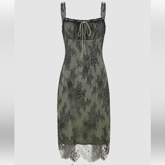 Cider Dresses Nwt Cider Moss Green Black Lace Midi Dress Size S